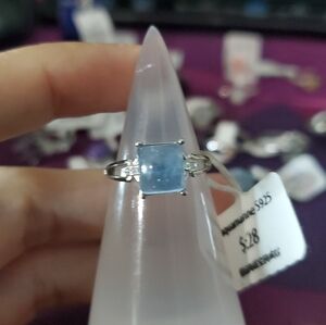 Aquamarine S295 Sterling Sliver Ring - Elegant Square